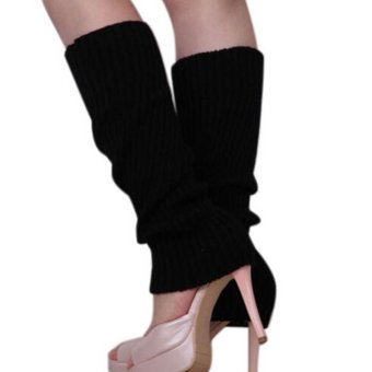 Women Winter Warm Knit Crochet High Knee Leg Warmers Leggings Boot Socks Slouch Black - intl  