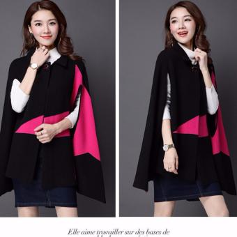 Women Winter Wool Shawl Wool Jacket Cloak Cardigan Plus Size Black - intl  
