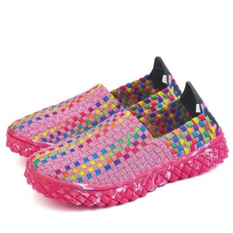 Women Woven Shoes Men Woven Shoes 2017 Summer Breathable Handmade Shoes Fashion Comfortable Women/Men Woven Casual Shoes Sandals(pink) - intl  