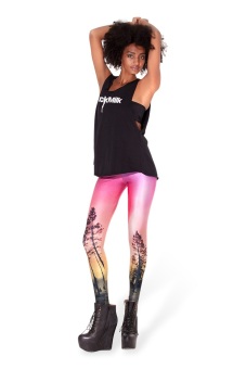 Women's 3D Digital Print Leggings Workout Running Tights Aurora Pink  