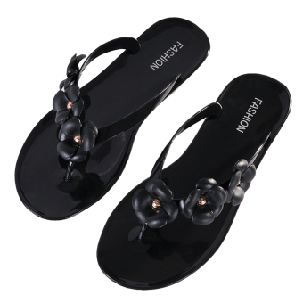 Women's Anti-slip Durable Flowers Flip Flops(Black) - intl  