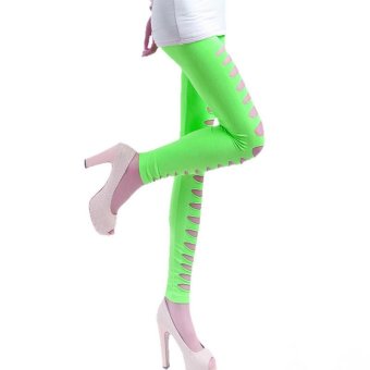 Womens Candy Colors Skinny Slim Sexy Hole Ripped Green Leggings  