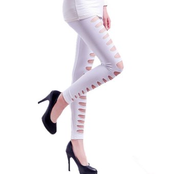 Womens Candy Colors Skinny Slim Sexy Hole Ripped White Leggings  