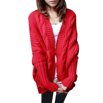 Women's Casual Batwing Sleeve Knitted Cardigan Asymmetric Hem Loose Sweater Coat - intl  