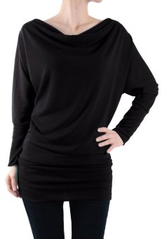 Women's Casual Trendy Bat Long Sleeve Loose Blouse Tank Top Shirt Clubwear Black  