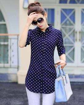 Women's Chiffon Shirt Women's Long-sleeved Shirt Fashion Printing Primer Shirt(blue) - intl  