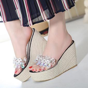 Women's Espadrille Slippers Korean Casual Sandals with Crystal Black - intl  