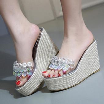 Women's Espadrille Slippers Korean Casual Sandals with Crystal Silver - intl  