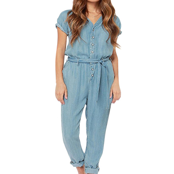 Women's Exclusive jeans jumpsuit with belt V-neck Rompers one piece trousers - intl  