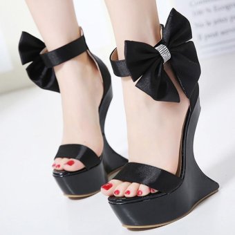 Women's Fantasy Heel Sandals Sexy Wedge High Heels with Bow Black - intl  