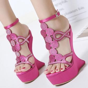 Women's Fantasy Heel Sling Back Sandals Fashion Wedge High Heels with Cut Out Hotpink - intl  