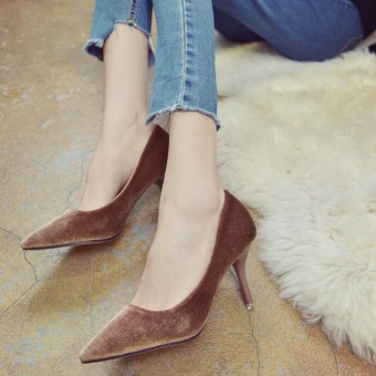 Women's Fashion High Heels Pointed Toe OL Stilettos Formal Suede Lady Shoes D140 Brown - intl  