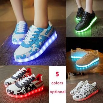 Women's Fashion LED Shoes Flat Luminous Fluorescent Light Board Shoes Korean USB Charging (Light Blue) - intl  