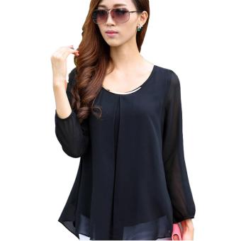 Women's Fashion Sexy Tops Long Sleeve Casual Chiffon Pleated Shirt Career Blouse 4 Colors (Black) - intl  