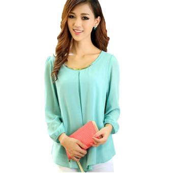 Women's Fashion Sexy Tops Long Sleeve Casual Chiffon Pleated Shirt Career Blouse 4 Colors (Light Green) - intl  