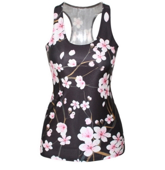Women's Fashion Sleeveless Printing Peach Blossom Pattern Slim T-shirt Vest One Size - Intl  
