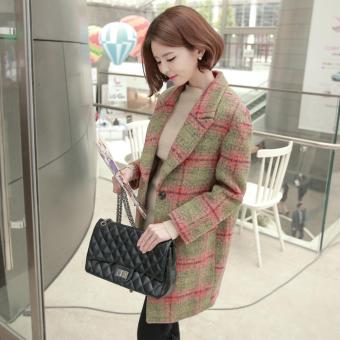 Women's Fashion Slim Fit lattice Wool Coat Ladies Girls Plus-size cocoon Wool Outwear Overwear Coat-Red&Green - intl  