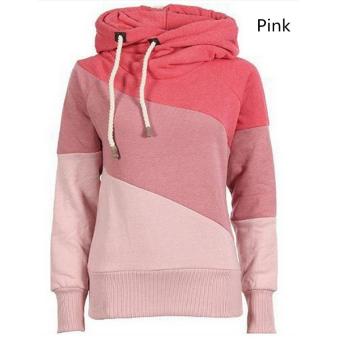 Women's Fashion Slim Hit Color Stitching Hooded Sweater Popular Plus Velvet (Pink) - intl  