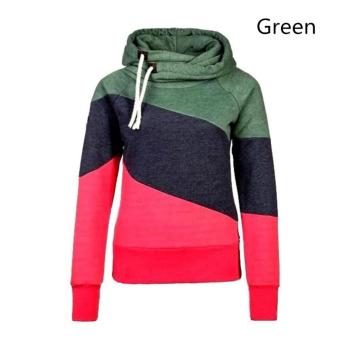 Women's Fashion Top Slim Hit Color Stitching Hooded Sweater Popular Plus Velvet (Green) - intl  
