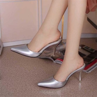 Women's Fashion Women's Kitten Heels Pumps Mules Prom Dress Shoes Sandals Stiletto Synthetic Leather Silver - intl  