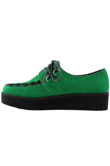 Women's Faux Suede Platform Wedge Lace Up Flat Punk Creeper Shoes(Green)  