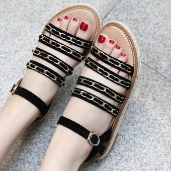 Women's Flat Sling Back Shoes Korean Casual Sandals Black - intl  