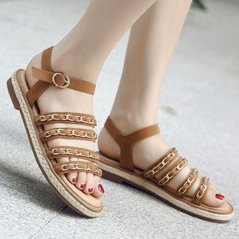 Women's Flat Sling Back Shoes Korean Casual Sandals Brown - intl  