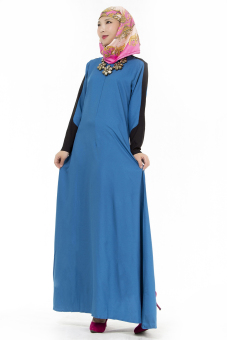 Womens Fshion Muslim Kaftan Long Sleeve Dress (Blue)  