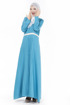 Womens Fshion Muslim Pleated Kaftan Dress (Light blue)  