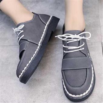 Women's Fur Flats Shoes Slip On Wedge Heels Synthetic Leather Oxfords Trainers Gray - intl  
