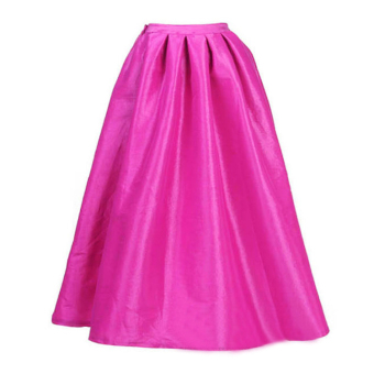 Women's Gashion Retro Bubble High Waist Elastic Pleated Partry Skirt (Pink)  