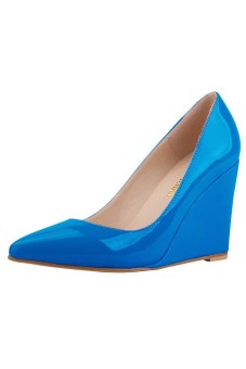 Women's High Heels Pointed Toe Platform Pumps Stiletto Court Shoes(Blue)  