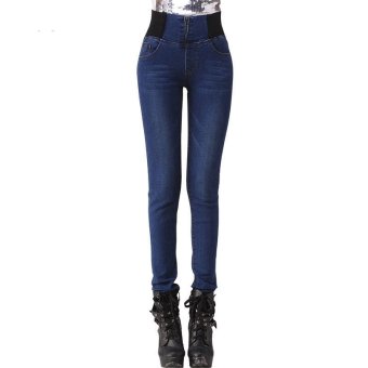 Women's High Waist Jeans Elastic Jeans Thin Skinny Pencil Pants Slim High Waisted Jeans Plus Size Dark Blue 26 -32  