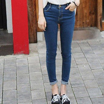 Women's High-waisted Skinny Full Length Pants Concise Jean Blue - intl  