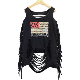 Women's Hollow Out Vest Sexy Casual Printed Loose Tank Top 5# -Black - intl  