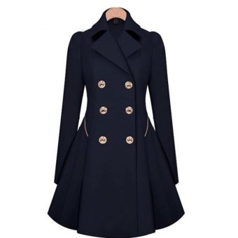 Women's Korean style Fashion Slim Fit Long Sleeve Coat Female Lapel Double-breasted Coat Blazer Overwear Outwear-Blue - intl  