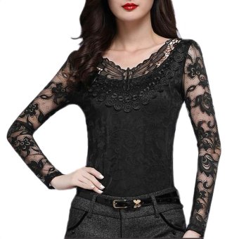 Womens Lace Tops Korean Slim Butterfly V-neck Lace Hollow Out T-shirts  