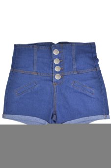 Womens Ladies Blue High Waisted Hotpants Stretch Shorts Denim Jeans Pants - L (Intl)  