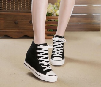 Women's ladies lace up canvas shoes wedge high top trainers casual sneakers - intl  