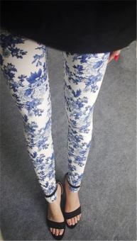 Women's Leggings Elastic Cozy Slim YOGA GYM SPORTS Pants Funky peony blue Pattern - intl  
