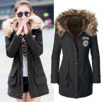 Womens Long Coat Fur Collar Hooded Quilted Jacket Winter Parka  