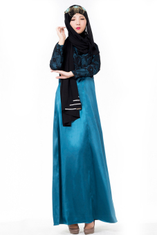Womens Long Sleeve Fake Two Piece Kaftan Muslim Dress (Intl)  