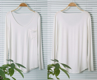 Womens Long Sleeve V neck Pocket Loose Blouse T-shirt Tops Tee (White) - intl  