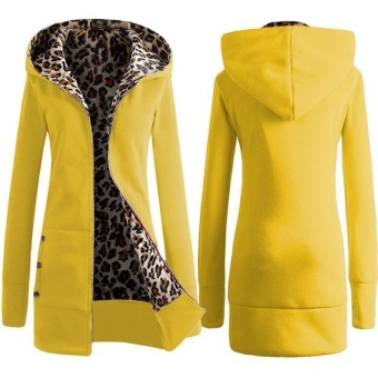 Womens Long Sleeve Zip Hoodie Leopard Casual Coat(Yellow) - intl  