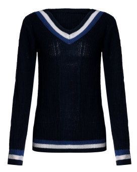 Womens Loose Long Sleeve Knit Sweater Tops Jacket V- Neck Pullover Jumper Coat (Navy)  