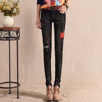 Women's Low-waisted Slim Full Length Pencil Pants Fashion Jeans With Patches - intl  