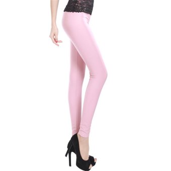 Womens matt Faux Leather Skinny Slim Sexy pink high elastic Leggings  