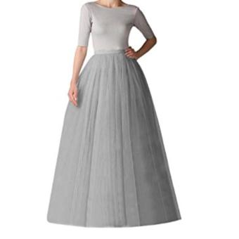 Women's Mesh Tulle High Waist Layer Ballet Ruffle Maxi Skirt -Grey - intl  