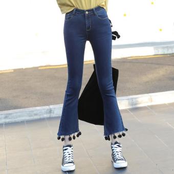 Women's Mid-waisted Regular Ankle Length Flare Pants Fashion Jeans With Tassel - intl  
