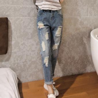 Women's Mid-waisted Slim Full Length Harem Pants Leisure Jeans With Vintage - intl  